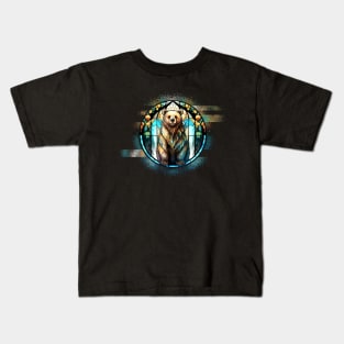 Stained Glass Bear Glitch Art Kids T-Shirt